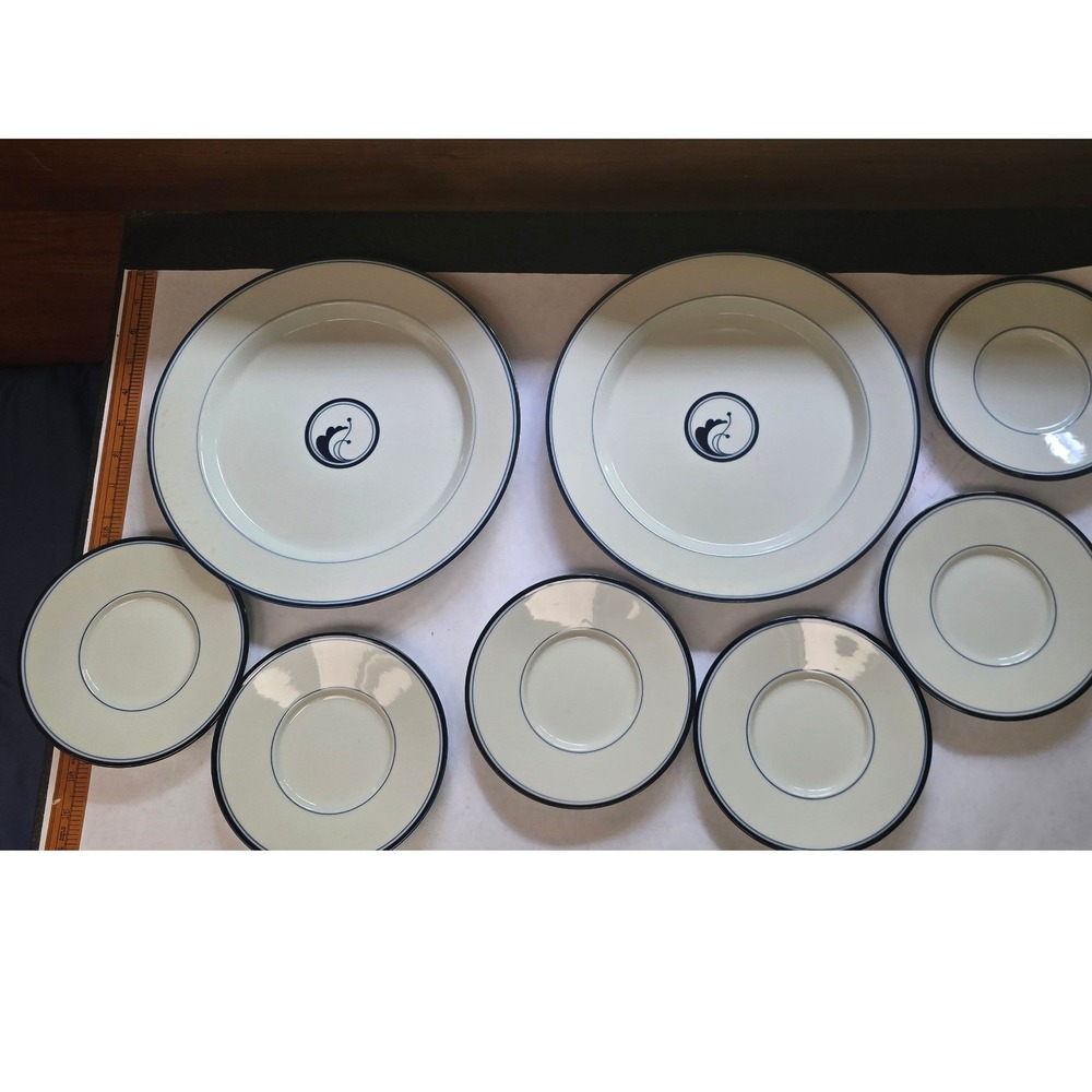 Dansk Flora Iris Dinnerware 8pc 2 Dinner 6 Bread Plates Navy Blue White Japan
